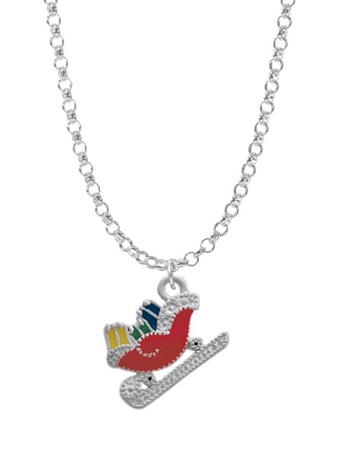 Red Christmas Sleigh Charm Necklace