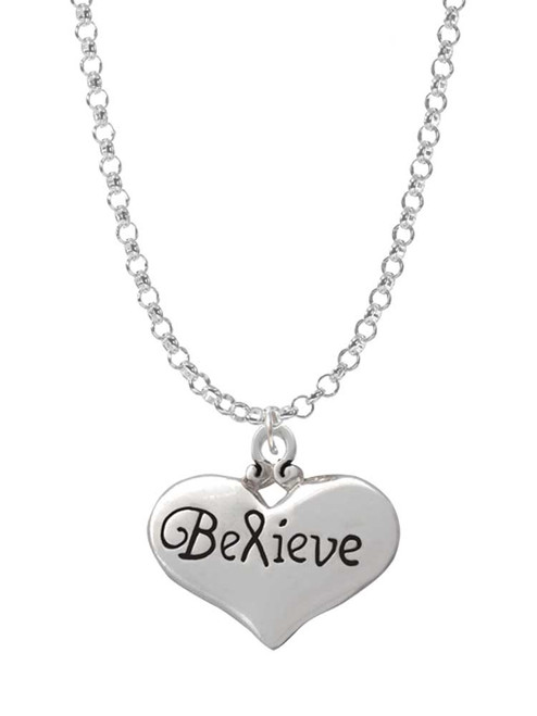 Large Believe with Ribbon Heart Charm Necklace