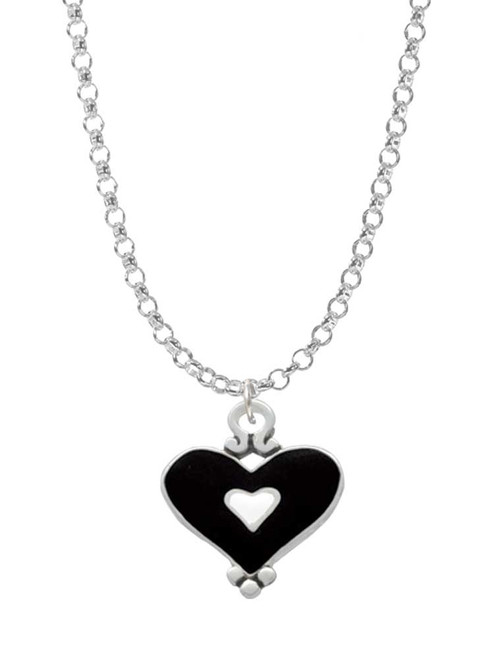 Black and White Enamel Heart Charm Necklace