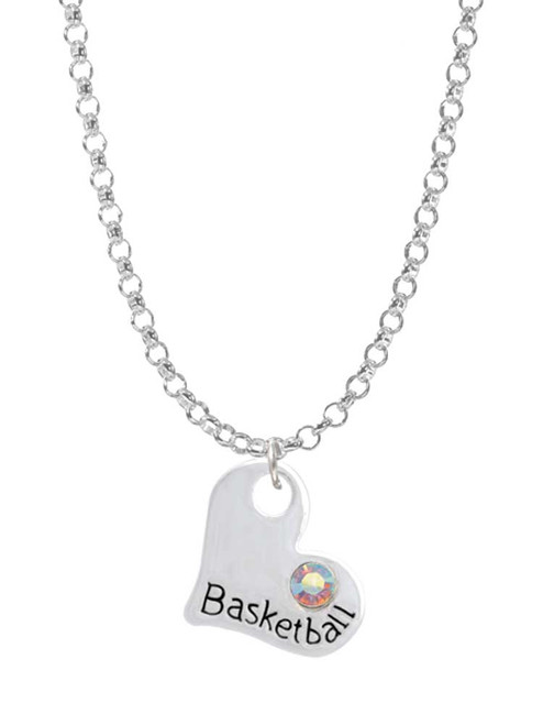 Heart with ''Basketball'' and AB Crystal Charm Necklace