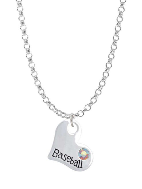 Heart with ''Baseball'' and AB Crystal Charm Necklace