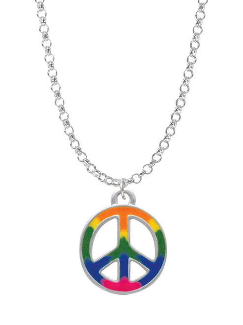 Large Rainbow Colored Peace Sign Charm Necklace