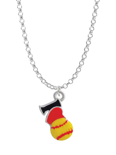I love Softball - Red Heart Charm Necklace