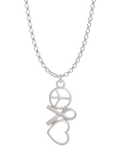 Peace Sign Ribbon Heart Charm Necklace