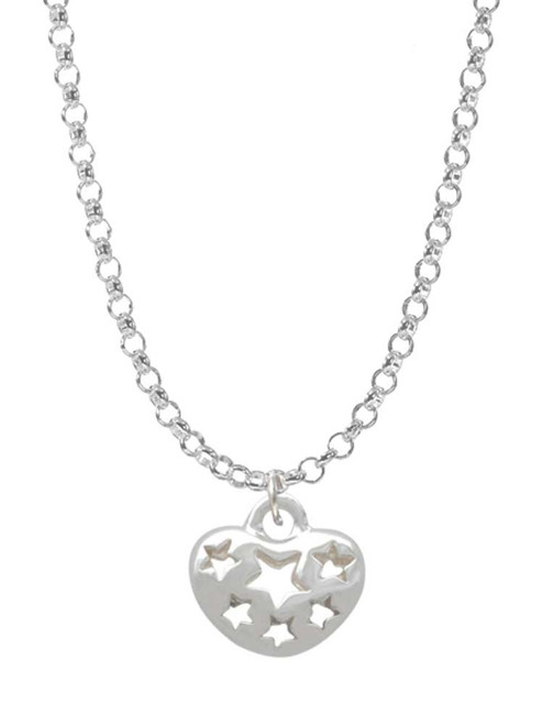 Small Heart with Cut Out Stars Charm Necklace