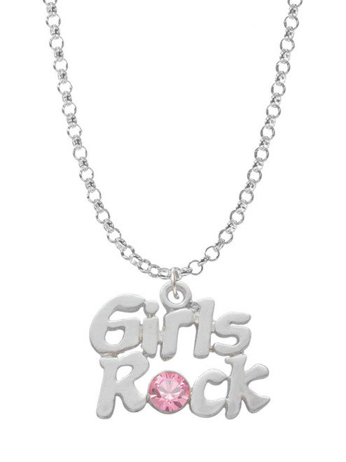 Girls Rock with Light Pink Crystal Charm Necklace