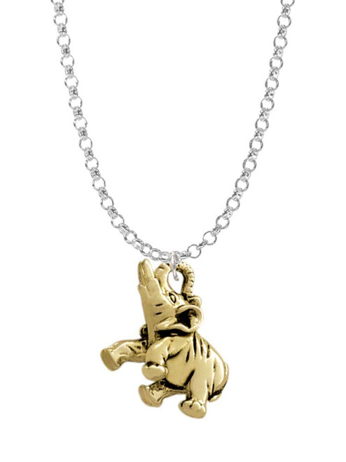 Gold Tone 3-D Elephant Charm Necklace