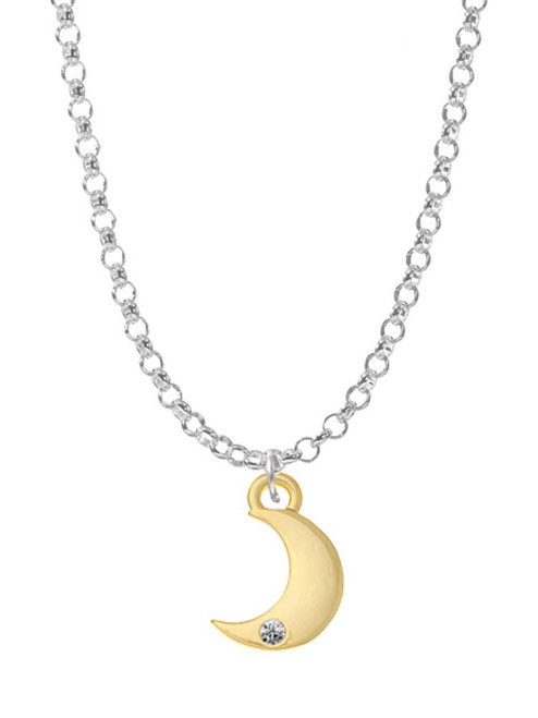 Gold Tone Small Crescent Moon Charm Necklace
