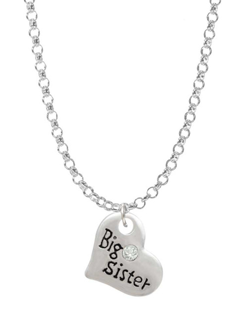 Small ''Big Sister'' Heart with Clear Crystal Charm Necklace