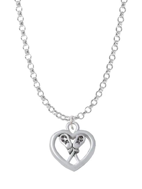 Lacrosse Sticks on Open Heart Charm Necklace