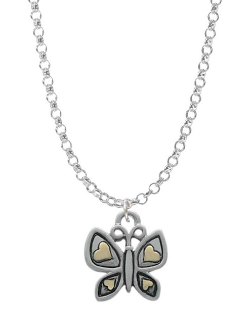 Butterfly with Gold Tone Hearts Charm Necklace