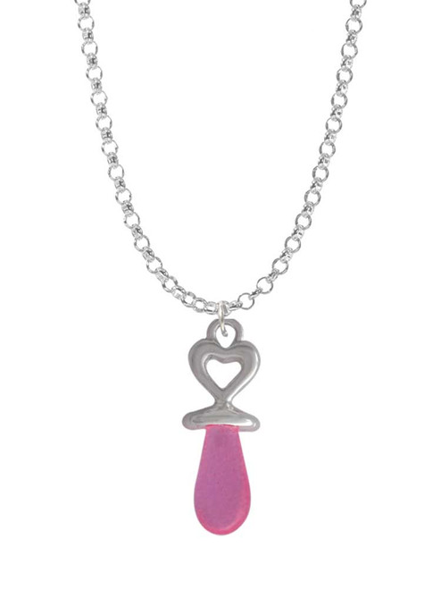 3-D Pink Baby Pacifier Charm Necklace
