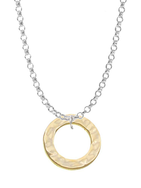 Gold Tone Hammered Karma Ring Charm Necklace