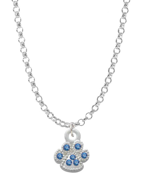 Mini Paw with Blue Crystals Charm Necklace