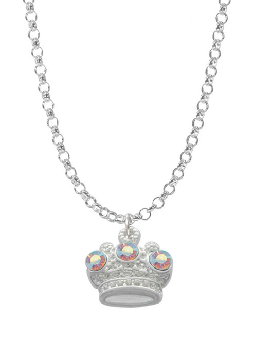 Crown with 3 Clear AB Crystals Charm Necklace