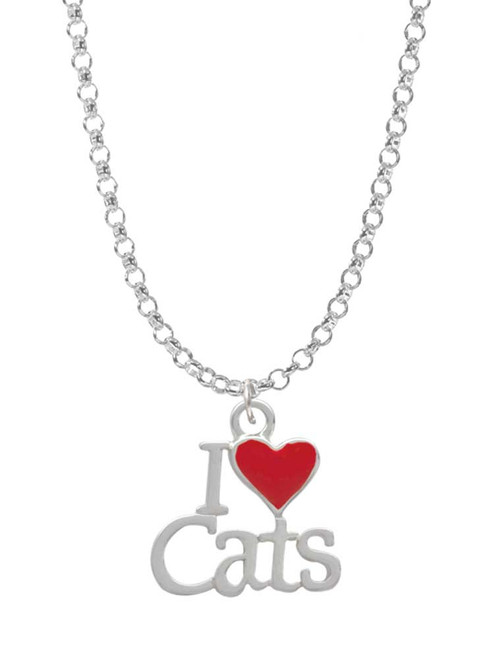 I Love Cats with Red Heart Charm Necklace