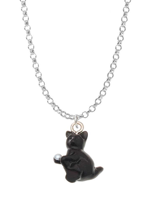 Resin Black Playing Cat Charm Necklace