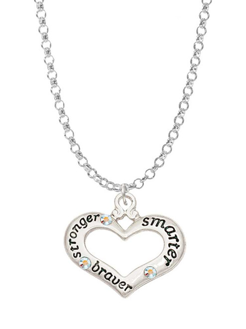 Heart with 3 AB Crystals - Stronger Braver Smarter Charm Necklace