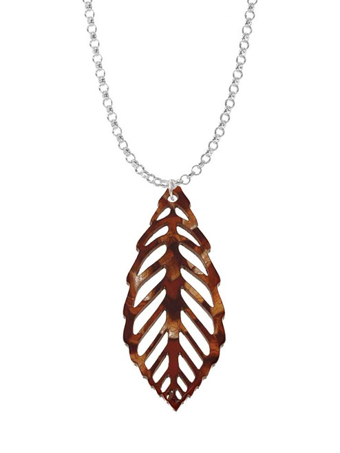 Acrylic Large Leaf Pearly Brown Charm Necklace