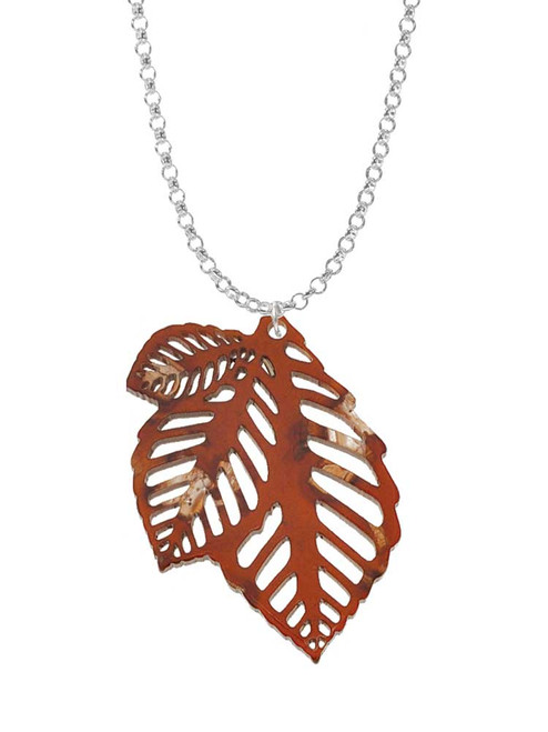 Acrylic Medium Triple Leaf Pearly Brown Charm Necklace