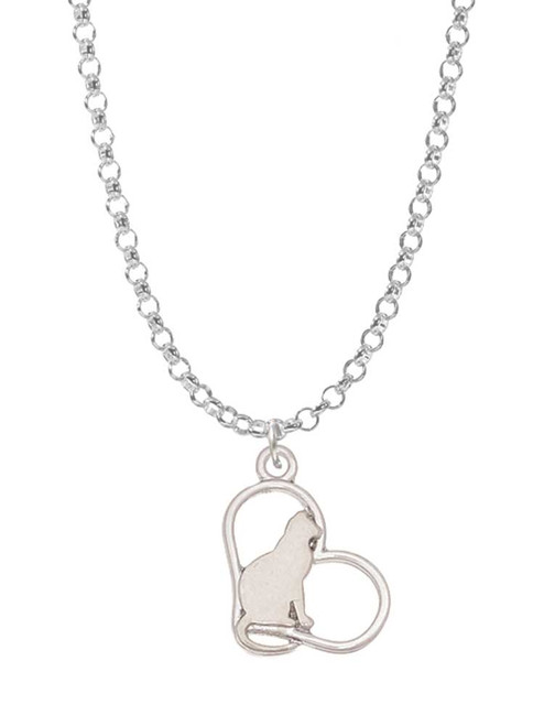 Cat Silhouette Heart Charm Necklace
