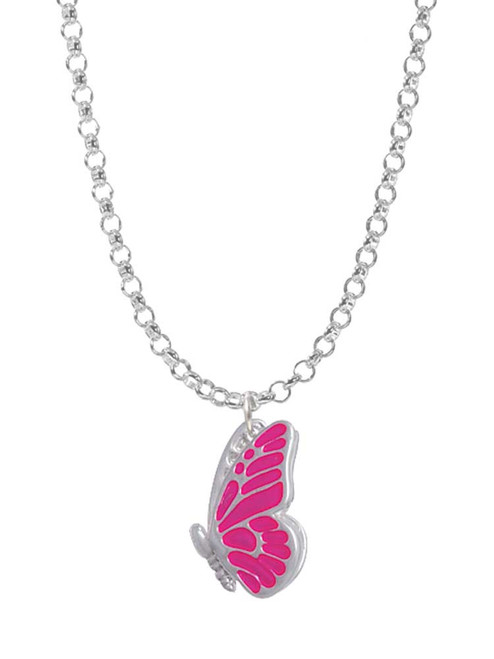 Translucent Hot Pink Flying Butterfly Charm Necklace