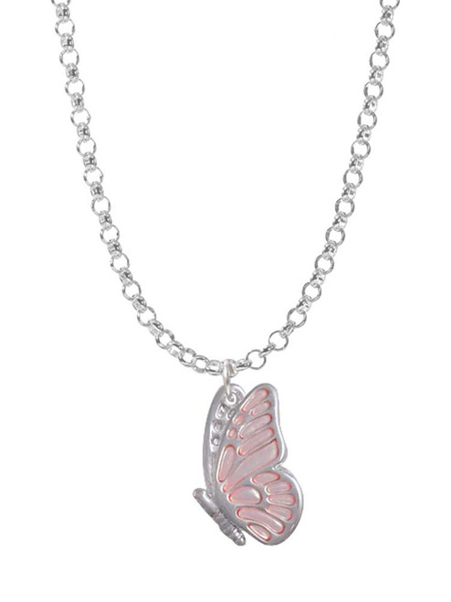 Translucent Pink Flying Butterfly Charm Necklace