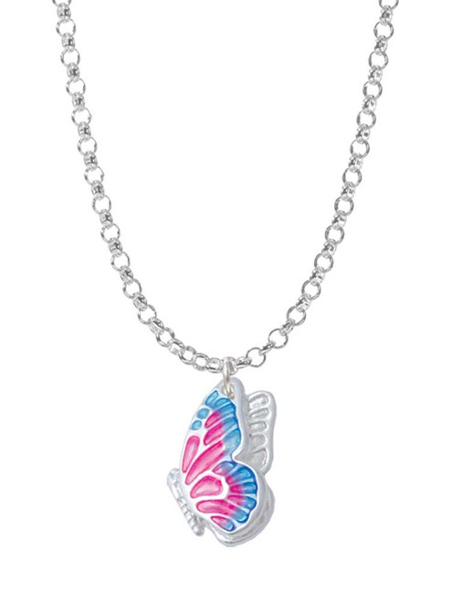 Translucent Hot Pink & Blue Flying Butterfly Charm Necklace