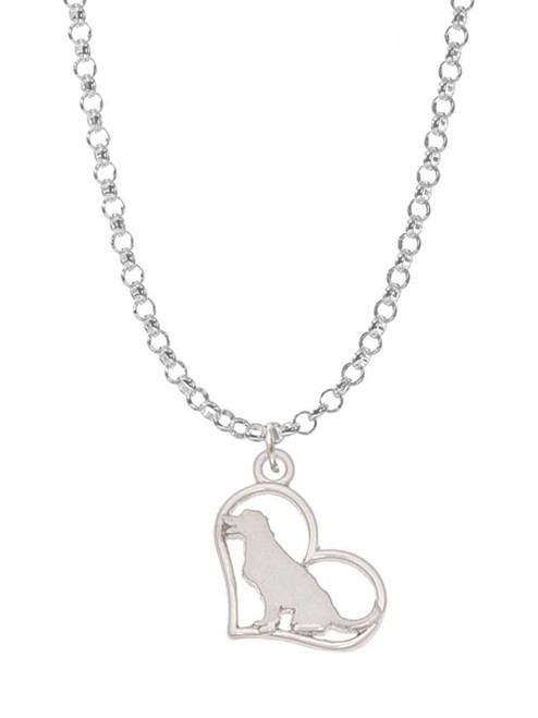 Labrador Silhouette Heart Charm Necklace