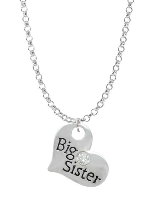 Large ''Big Sister'' Heart with Clear Crystal Charm Necklace
