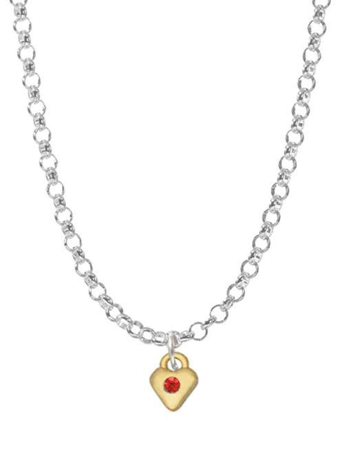 Mini July - Red Crystal Gold Tone Heart Charm Necklace