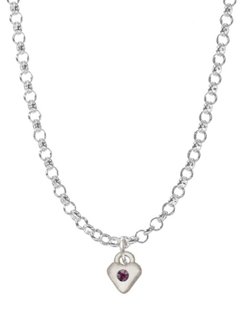 Mini February - Purple Crystal Heart Charm Necklace