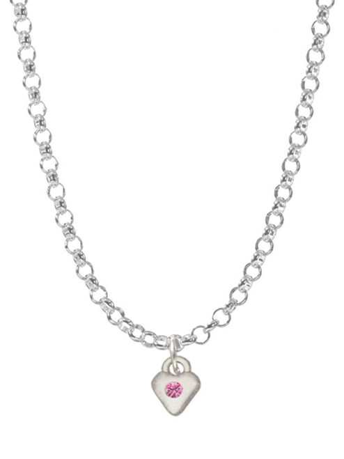 Mini October - Hot Pink Crystal Heart Charm Necklace