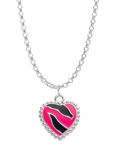 Hot Pink Zebra Print Heart Charm Necklace