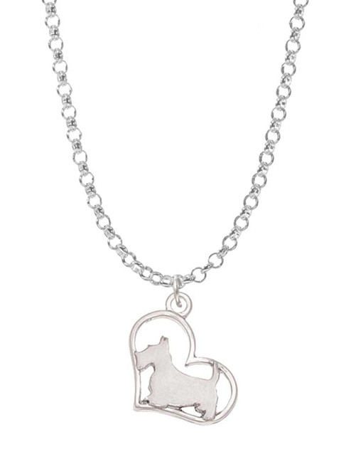 Scottie Dog Silhouette Heart Charm Necklace