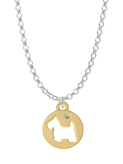 Gold Tone Scottie Dog Silhouette Charm Necklace