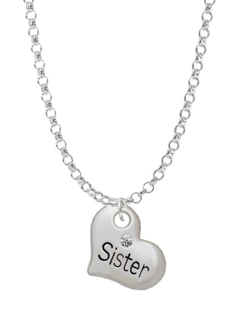 Small ''Sister'' Heart with Clear Crystal Charm Necklace
