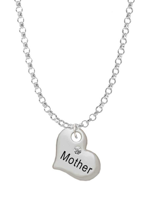 Small ''Mother'' Heart with Clear Crystal Charm Necklace
