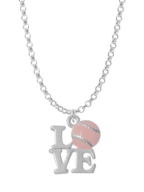 Love with Pink Softball Charm Necklace
