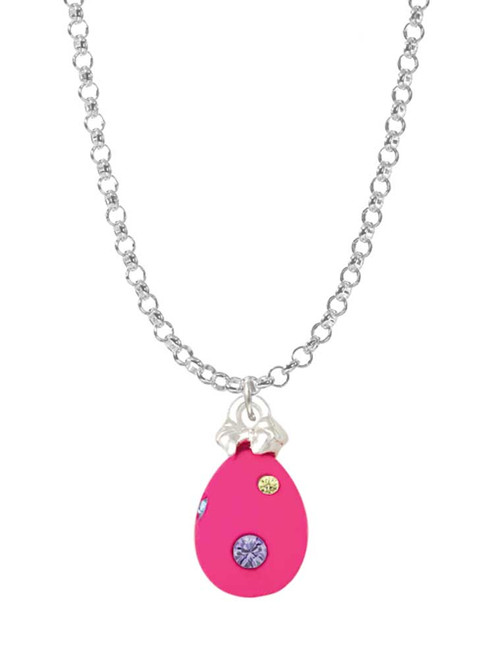 Hot Pink Easter Egg with Color Crystal Dots Charm Necklace