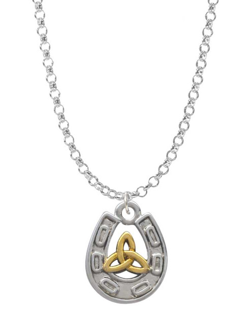 Horseshoe with Gold Tone Trinity Knot Charm Necklace