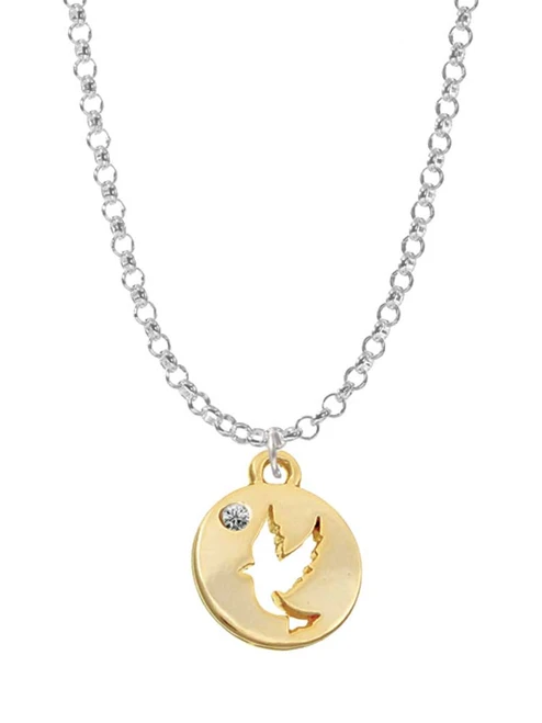 Gold Tone Dove Disc Charm Necklace