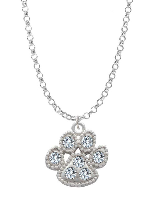 Large Paw with Clear Crystals Charm Necklace