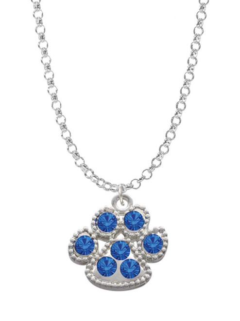 Large Paw with Blue Crystals Charm Necklace