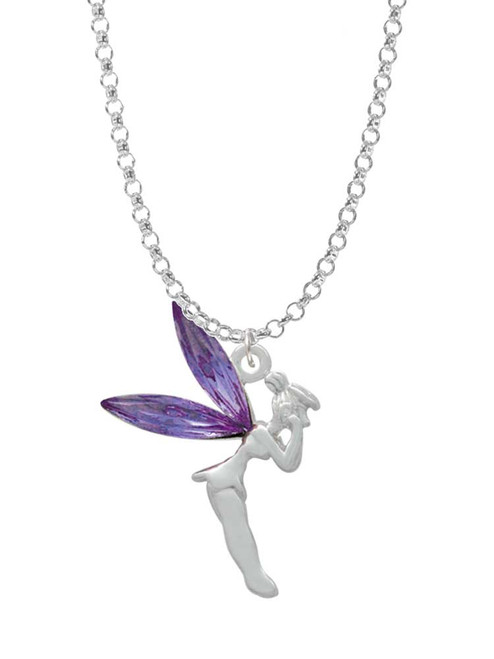 Large Fairy with Purple Wings Charm Necklace