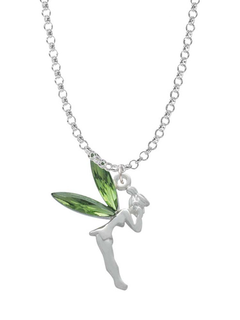 Large Fairy with Lime Green Wings Charm Necklace