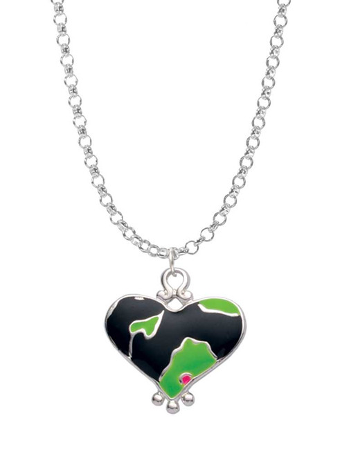Lime Green Large Cheetah Print Heart Charm Necklace
