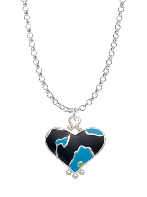 Hot Blue Large Cheetah Print Heart Charm Necklace
