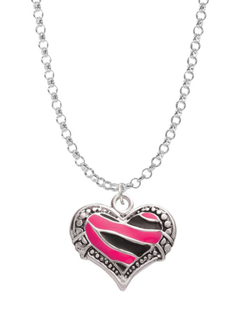 Hot Pink Tiger Print Heart Charm Necklace