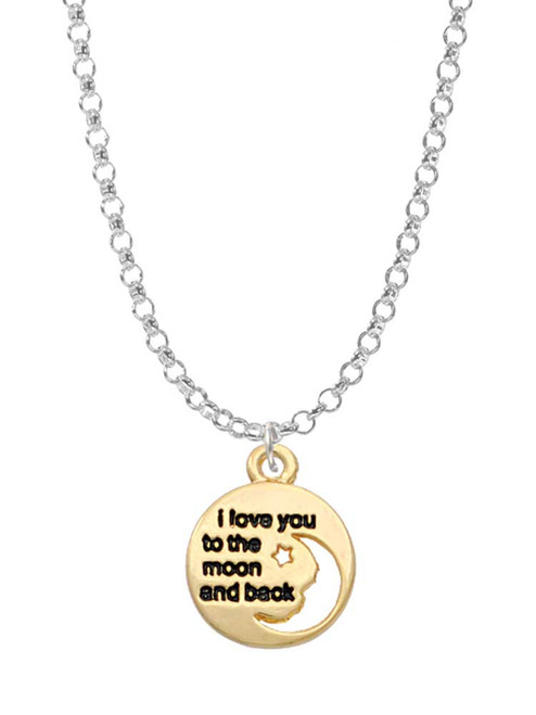 Small Gold Tone I Love You to the Moon Charm Necklace